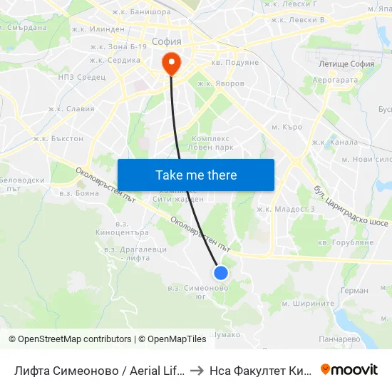 🚠 Лифта Симеоново / Aerial Lift Simeonovo (1011) to Нса Факултет Кинезитерапия map