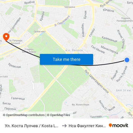 Ул. Коста Лулчев / Kosta Lulchev St. (2007) to Нса Факултет Кинезитерапия map
