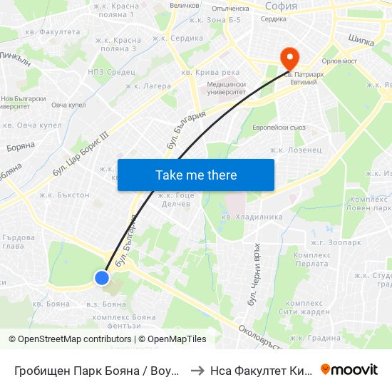 Гробищен Парк Бояна / Boyana Cemetery (0263) to Нса Факултет Кинезитерапия map