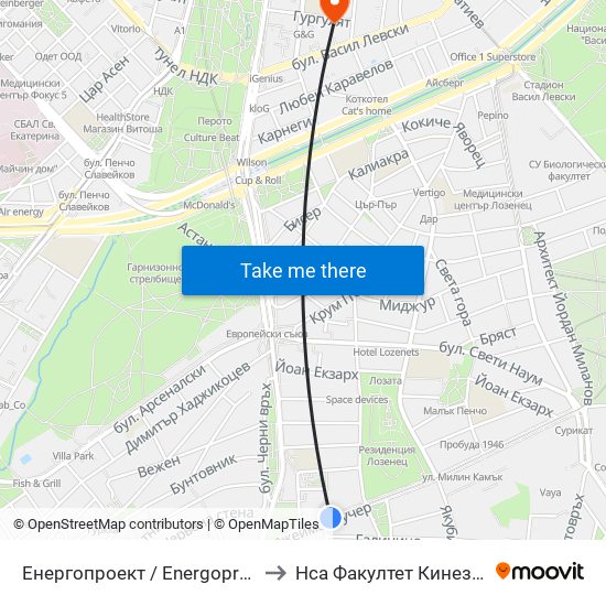 Енергопроект / Energoproekt (0574) to Нса Факултет Кинезитерапия map