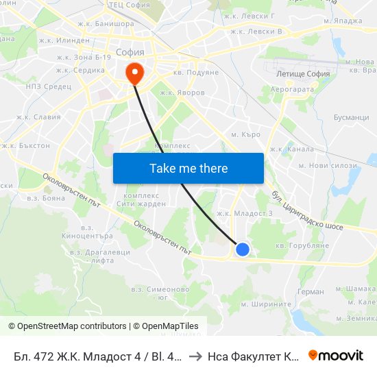 Бл. 472 Ж.К. Младост 4 / Bl. 472, Mladost 4 Qr. (2392) to Нса Факултет Кинезитерапия map