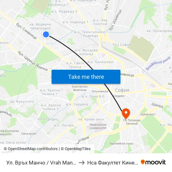 Ул. Връх Манчо / Vrah Mancho St. (1199) to Нса Факултет Кинезитерапия map