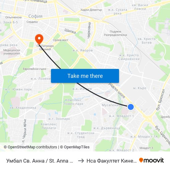 Умбал Св. Анна / St. Anna Hospital (1195) to Нса Факултет Кинезитерапия map
