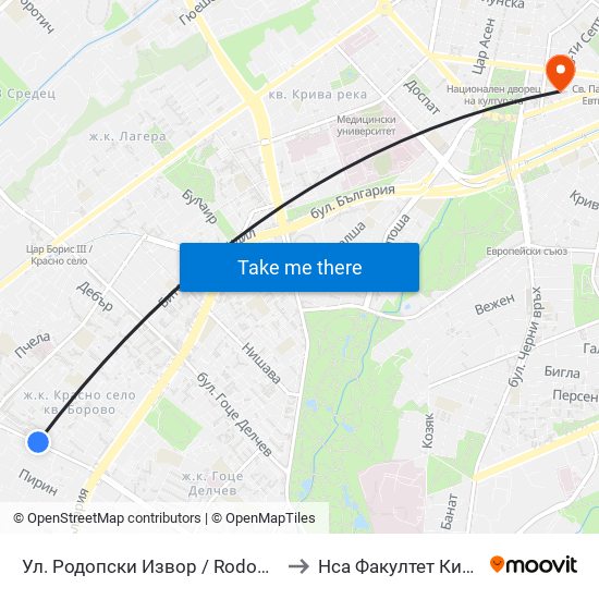 Ул. Родопски Извор / Rodopski Izvor St. (2730) to Нса Факултет Кинезитерапия map
