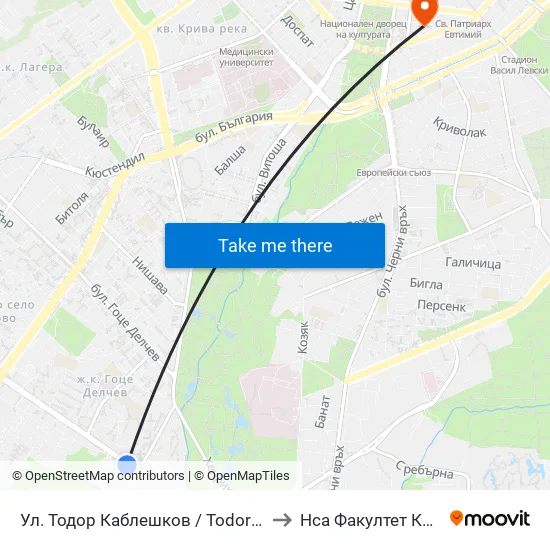 Ул. Тодор Каблешков / Todor Kableshkov St. (0598) to Нса Факултет Кинезитерапия map