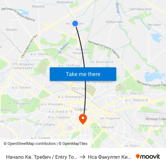 👋 Начало Кв. Требич / Entry To Trebich Qr. (1683) to Нса Факултет Кинезитерапия map
