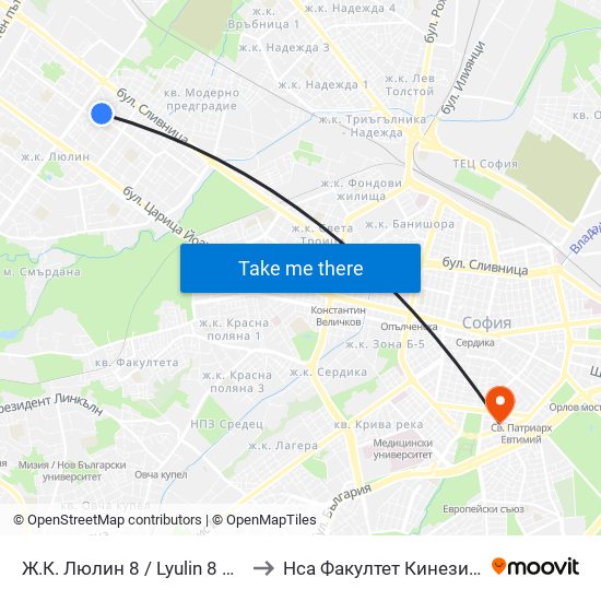Ж.К. Люлин 8 / Lyulin 8 Qr. (2397) to Нса Факултет Кинезитерапия map