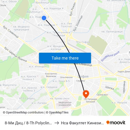 8-Ми Дкц / 8-Th Polyclinic (0044) to Нса Факултет Кинезитерапия map