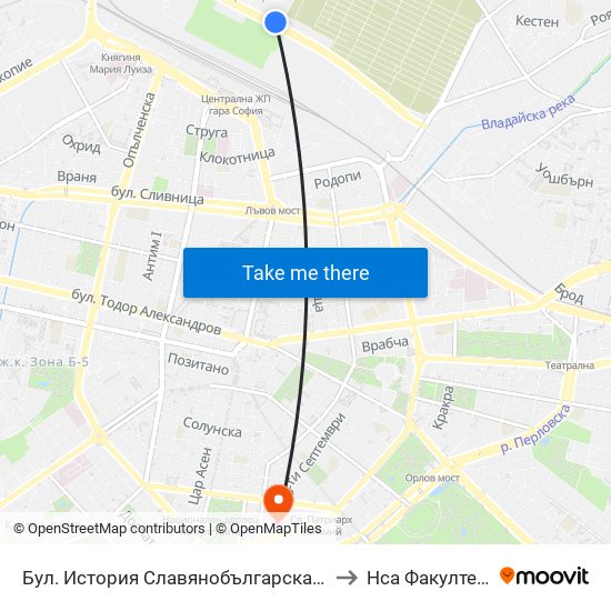 Бул. История Славянобългарска / Istoriya Slavyanobulgarska Blvd. (0065) to Нса Факултет Кинезитерапия map