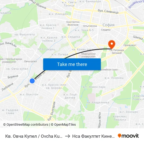 Кв. Овча Купел / Ovcha Kupel Qr. (0881) to Нса Факултет Кинезитерапия map