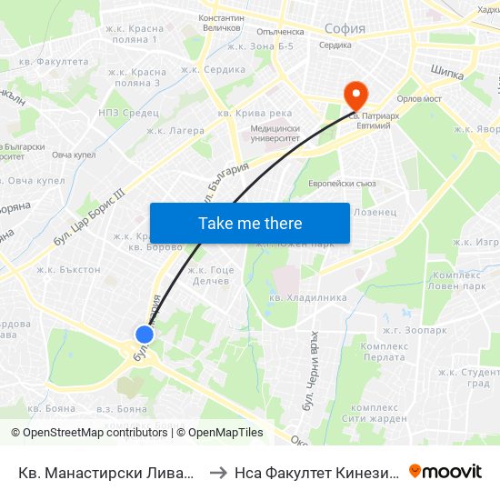 Кв. Манастирски Ливади (0866) to Нса Факултет Кинезитерапия map