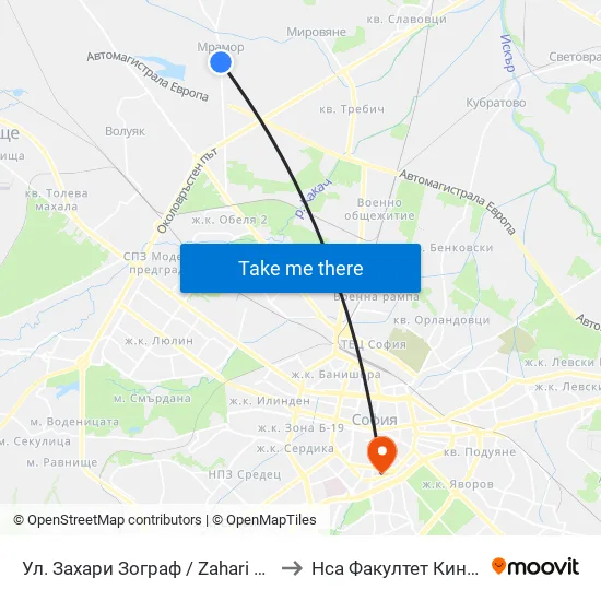 Ул. Захари Зограф / Zahari Zograf St. (2743) to Нса Факултет Кинезитерапия map