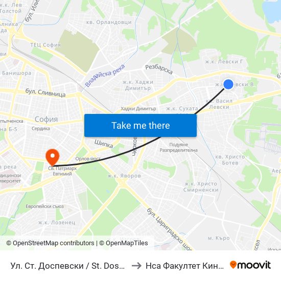 Ул. Ст. Доспевски / St. Dospevski St. (2180) to Нса Факултет Кинезитерапия map