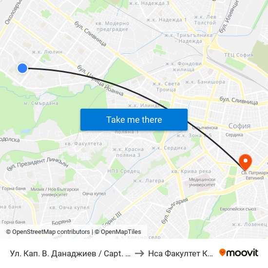 Ул. Кап. В. Данаджиев / Capt. V. Danadzhiev St. (1981) to Нса Факултет Кинезитерапия map