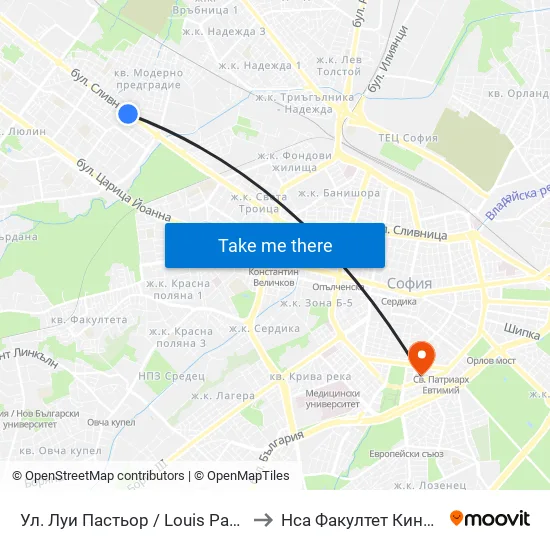 Ул. Луи Пастьор / Louis Pasteur St. (2167) to Нса Факултет Кинезитерапия map