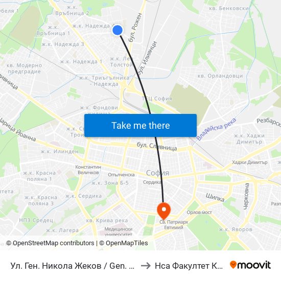 Ул. Ген. Никола Жеков / Gen. Nikola Zhekov St. (1901) to Нса Факултет Кинезитерапия map