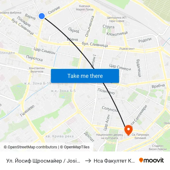 Ул. Йосиф Щросмайер / Josip Strossmeyer St. (1971) to Нса Факултет Кинезитерапия map