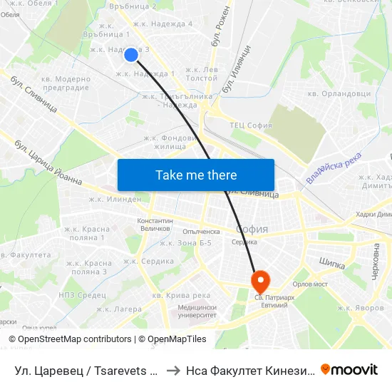 Ул. Царевец / Tsarevets St. (6217) to Нса Факултет Кинезитерапия map