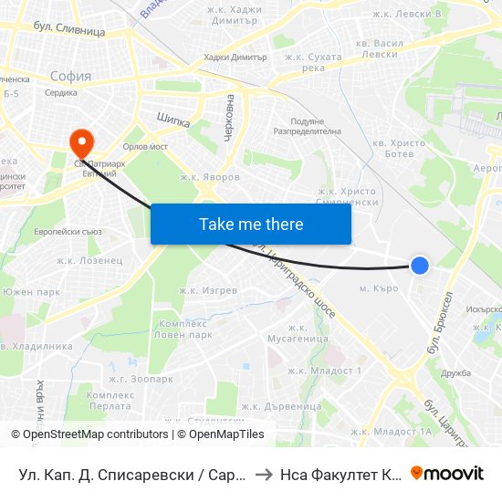 Ул. Кап. Д. Списаревски / Capt. S. Spisarevski St. (1980) to Нса Факултет Кинезитерапия map