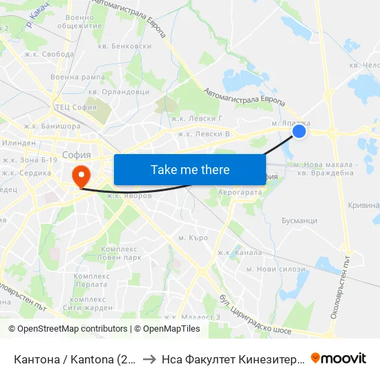 Кантона / Kantona (2441) to Нса Факултет Кинезитерапия map