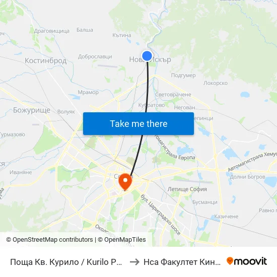 👋 Поща Кв. Курило / Kurilo Post Office (1407) to Нса Факултет Кинезитерапия map