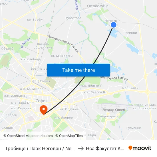 Гробищен Парк Негован / Negovan Cemetery (0508) to Нса Факултет Кинезитерапия map