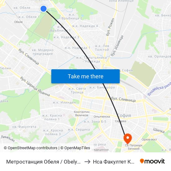 Метростанция Обеля / Obelya Metro Station (6240) to Нса Факултет Кинезитерапия map