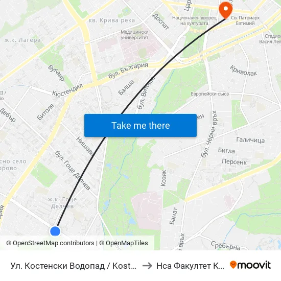 Ул. Костенски Водопад / Kostenski Vodopad St. (6277) to Нса Факултет Кинезитерапия map