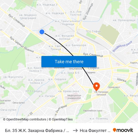 Бл. 35 Ж.К. Захарна Фабрика / Bl. 35, Zaharna Fabrika Qr. (0195) to Нса Факултет Кинезитерапия map