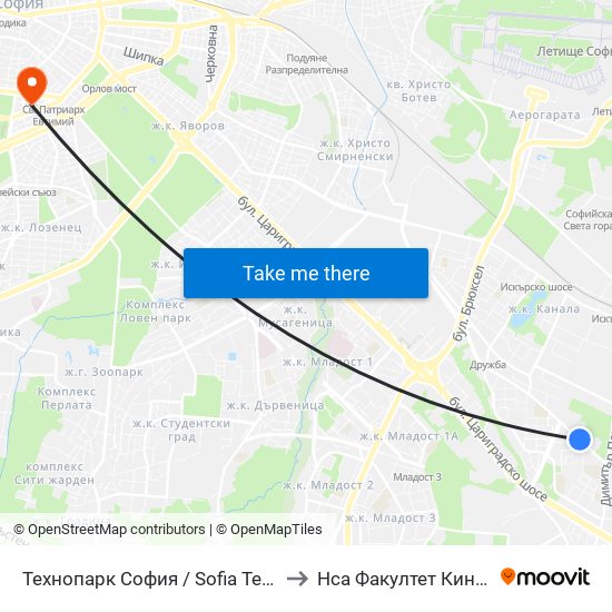 Технопарк София / Sofia Technopark (0189) to Нса Факултет Кинезитерапия map