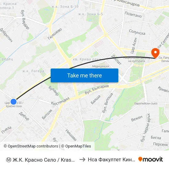Ⓜ️ Ж.К. Красно Село / Krasno Selo Qr. (0640) to Нса Факултет Кинезитерапия map