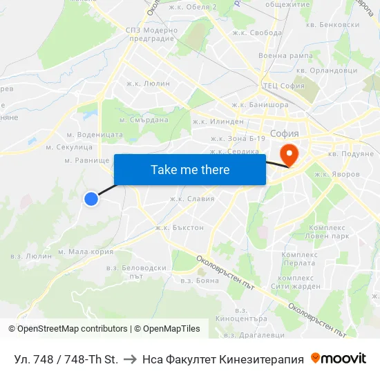 Ул. 748 / 748-Th St. to Нса Факултет Кинезитерапия map