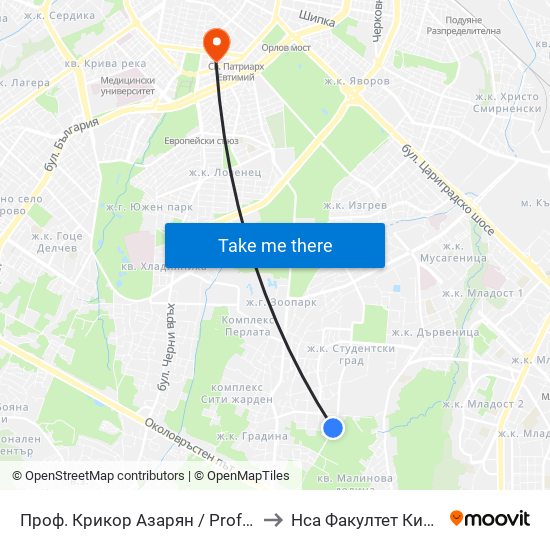 Проф. Крикор Азарян / Prof. Krikor Azaryan St. to Нса Факултет Кинезитерапия map