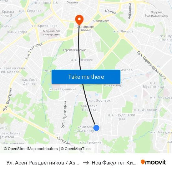 Ул. Асен Разцветников / Asen Raztsvetnikov St. to Нса Факултет Кинезитерапия map