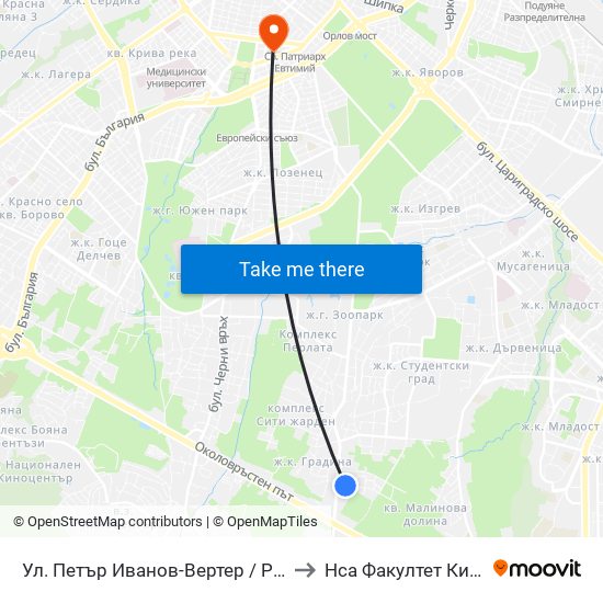 Ул. Петър Иванов-Вертер / Petar Ivanov-Verter St. to Нса Факултет Кинезитерапия map