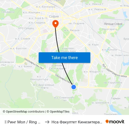 🛍️ Ринг Мол / Ring Mall to Нса Факултет Кинезитерапия map