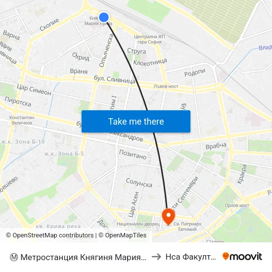 Ⓜ️ Метростанция Княгиня Мария Луиза / Kn. Maria Luisa Metro Station (6430) to Нса Факултет Кинезитерапия map
