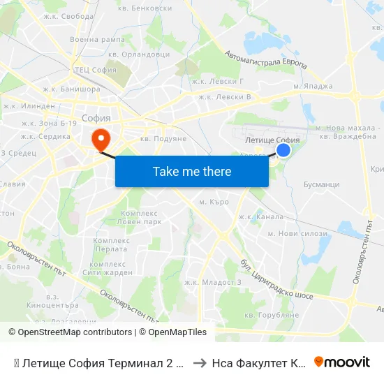 ✈️ Летище София Терминал 2 / Sofia Airport Terminal 2 to Нса Факултет Кинезитерапия map