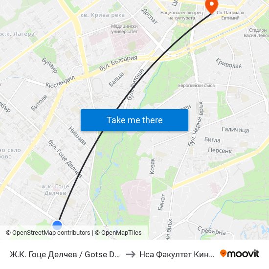 Ж.К. Гоце Делчев / Gotse Delchev Qr. (0599) to Нса Факултет Кинезитерапия map