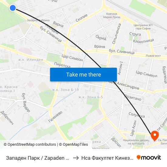 Западен Парк / Zapaden Park (1253) to Нса Факултет Кинезитерапия map