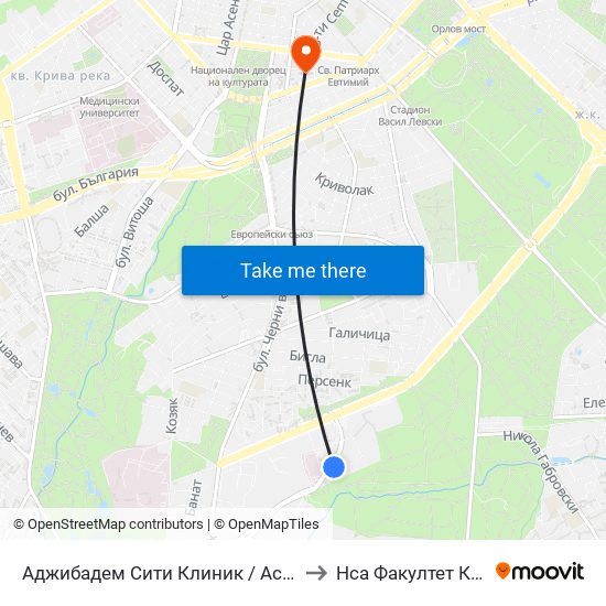 Аджибадем Сити Клиник / Acibadem City Clinic (2779) to Нса Факултет Кинезитерапия map