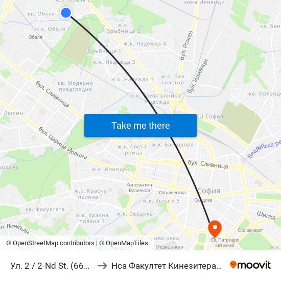 Ул. 2 / 2-Nd St. (6645) to Нса Факултет Кинезитерапия map