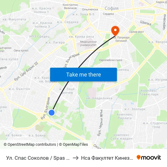 Ул. Спас Соколов / Spas Sokolov St. to Нса Факултет Кинезитерапия map