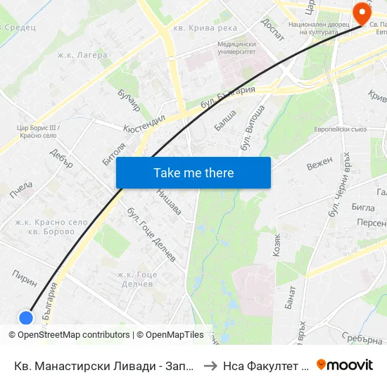 Кв. Манастирски Ливади - Запад / Manastirski Livadi - West Qr. to Нса Факултет Кинезитерапия map