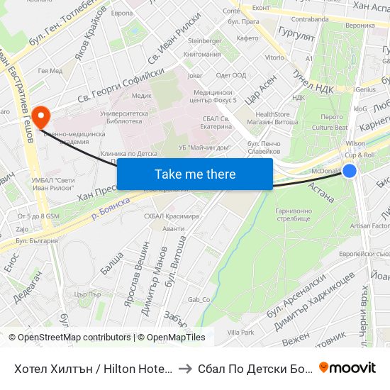 Хотел Хилтън / Hilton Hotel (0397) to Сбал По Детски Болести map