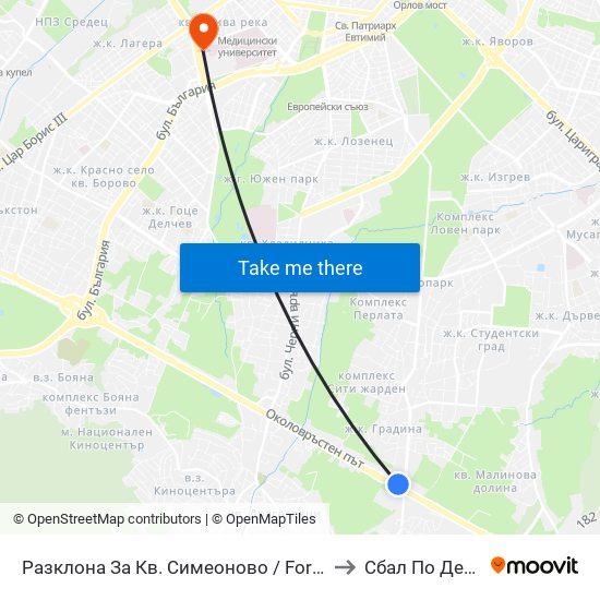 Разклона За Кв. Симеоново / Fork Road To Simeonovo Qr. (1458) to Сбал По Детски Болести map