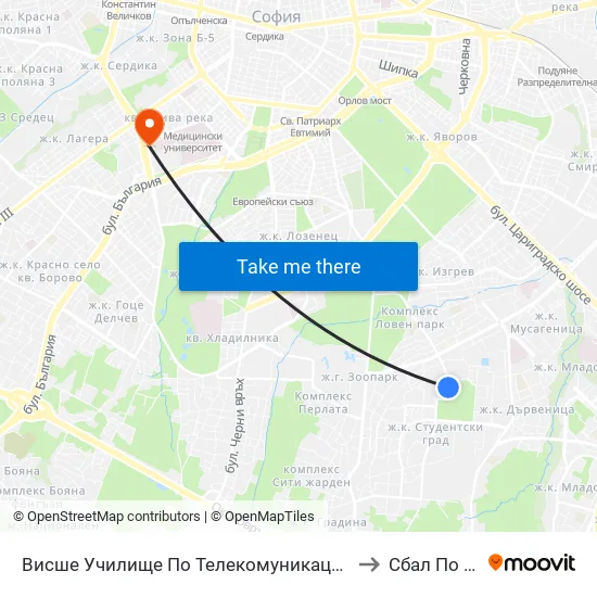 Висше Училище По Телекомуникации / University Of Telecommunications And Post (1396) to Сбал По Детски Болести map