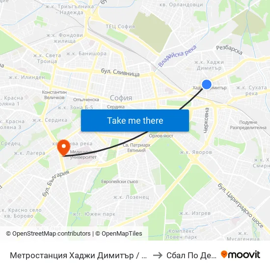 Метростанция Хаджи Димитър / Hadzhi Dimitar Metro Station (0303) to Сбал По Детски Болести map