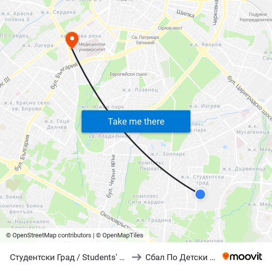 Студентски Град / Students' Town (1693) to Сбал По Детски Болести map