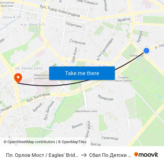 Пл. Орлов Мост / Eagles' Bridge Sq. (1290) to Сбал По Детски Болести map